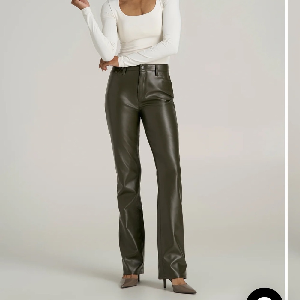 True Touch Leather Straight Leg Pants for Tall Women - 30/35 Forest Night NWT